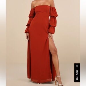 Lulus Demure Aura Rust Tiered Balloon Sleeve Off-the-Shoulder Dress Size XL